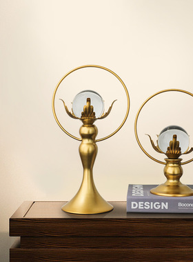 北欧简约铁艺金色莲花水晶球摆件客厅餐厅酒柜玄关书架装饰摆设