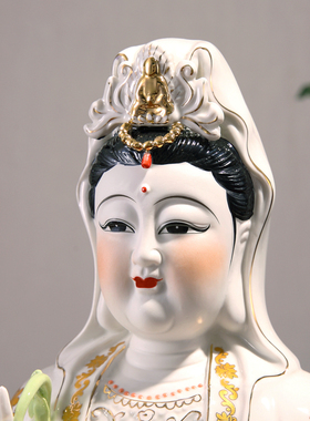 观音菩萨家用供奉观音佛像坐水浪莲花南海观世音陶瓷彩绘中式摆件
