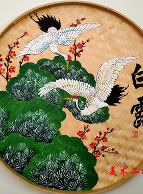速发二十四节气竹编手绘簸子画圆筛箕饰校手工成品幼儿园24节气装