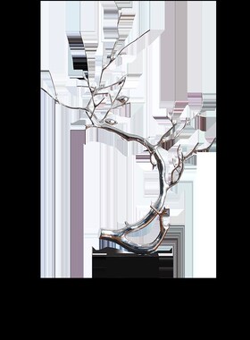 极速新中式客厅玄关摆件酒店大堂金属工艺品创意不锈钢树枝家居装