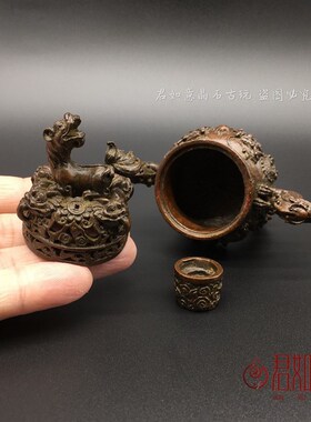 极速铜麒麟双龙戏珠香炉铜三足小香炉香薰炉带盖子香插貔貅镂花三