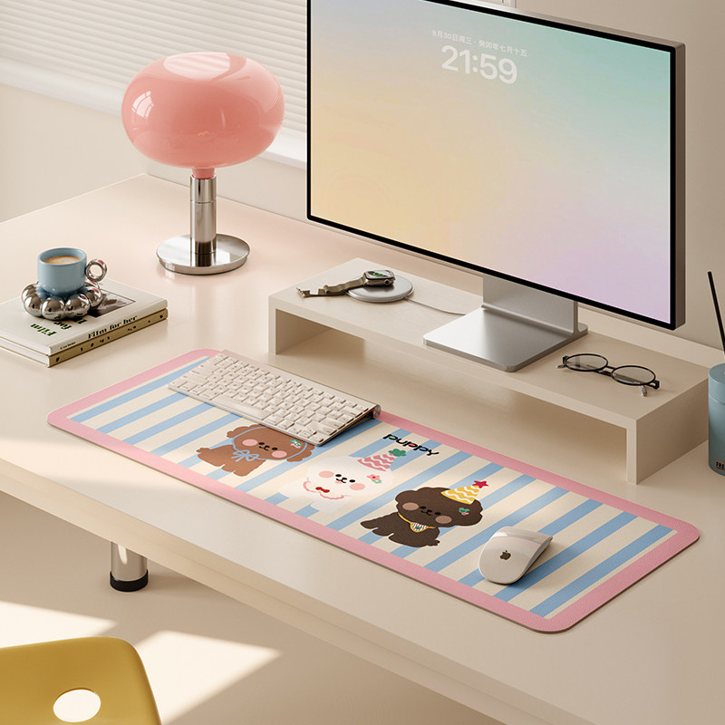 Hi皮小狗超大鼠标垫女生电脑工位桌垫游戏键盘垫防水防油家用桌布,淘宝优惠券,粉丝福利购,淘宝优惠卷