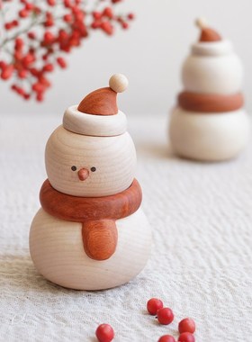 山舍雪人 实木可爱治愈桌面摆件 车载 M圣诞下雪送朋友闺蜜礼物