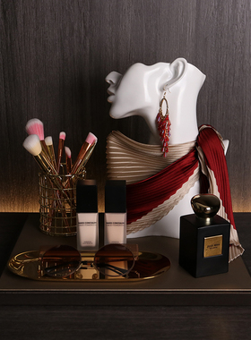 初舍印象 e样板房衣帽间梳妆台桌面软装化妆品丝巾耳环摆件组合