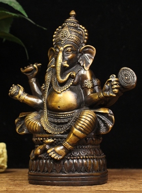 纯铜象鼻财神摆件泰国象神印度红财神护法神像家居V店铺泰式装饰