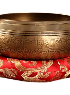 尼泊尔佛音碗铜颂钵佛音钵盂手工C铜磬摆件瑜伽冥想音疗钵平底款