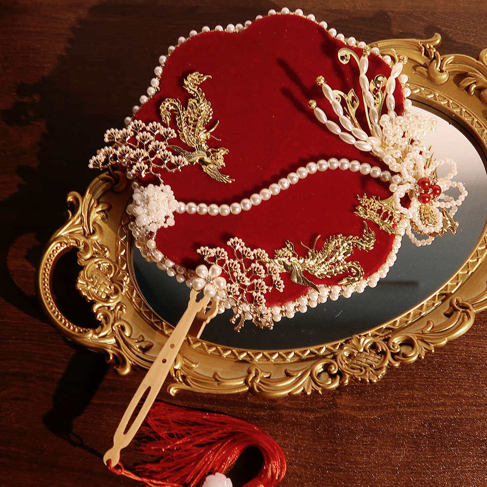 中式新娘长柄扇子diy手工秀禾服团扇闺蜜结婚送礼喜扇材料包成品,淘宝优惠券,粉丝福利购,淘宝优惠卷