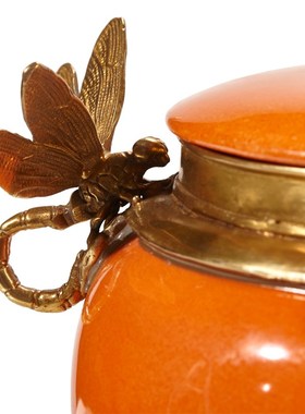 美式陶瓷配铜储物罐摆件 创意客厅玄关桌面装饰品欧式家居摆设