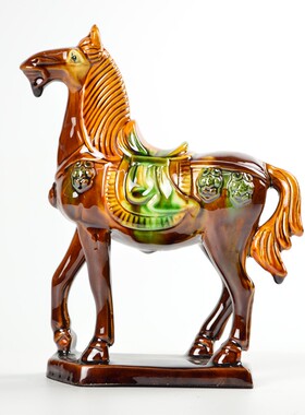 唐三彩八骏马 陶瓷工艺品套马摆件 家居酒柜电视柜书房马阵装饰品