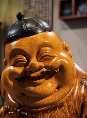 地主树脂摆件财主k老爷守财奴防竹根雕家居摆设茶室人物玄关茶空