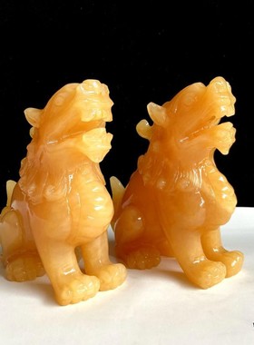 天然玉石貔貅招财摆件黄玉望天吼一对镇宅客厅店铺开业乔迁装饰品