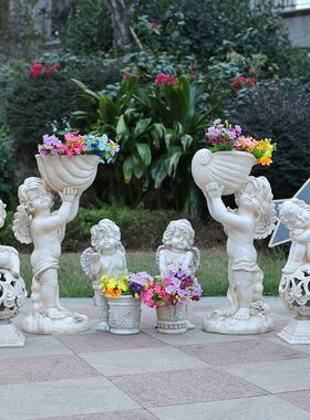 户外花园庭院装饰品玻璃纤维园林景观小品雕塑天使花盆W小区别墅