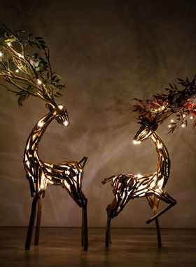 木质大鹿雕塑落地别墅橱窗t摆件民宿手工轻奢开业送礼户外家居装