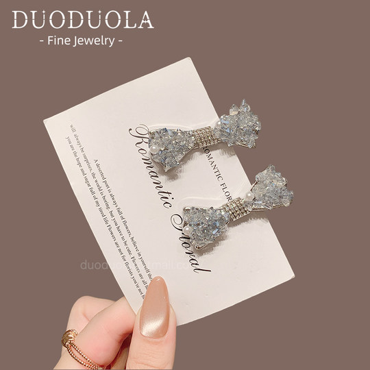 Korean exquisite heavy industry light luxury crystal bow hair clip high-end broken hair finishing bangs clip side clip hair clip card