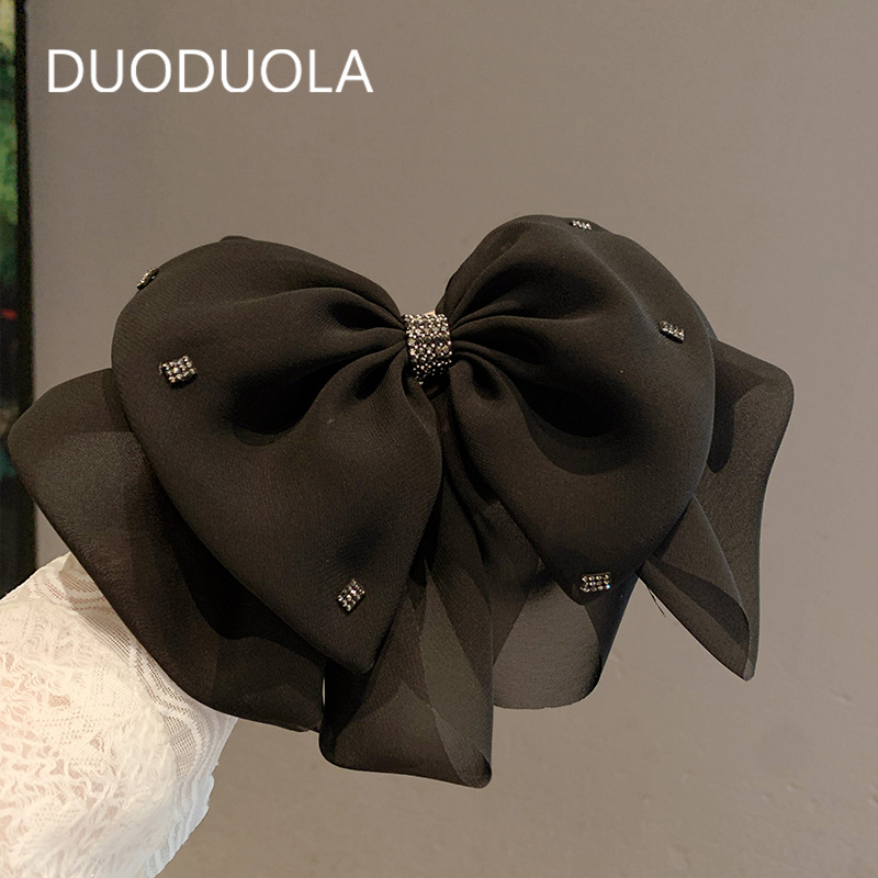 发饰2025新款气质发卡黑色闪钻高级感大号蝴蝶结发夹时尚弹簧夹女 - 图0