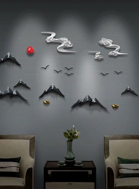 新中式茶室客厅背景墙装饰书房立体墙面挂件墙上装饰品禅意壁挂