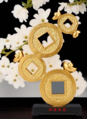 财源滚滚铜钱摆件新中式高端客厅玄关办公室桌面酒柜装饰品工艺品