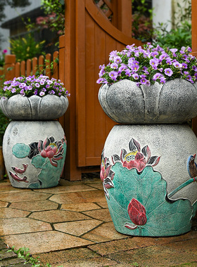 新中式花园庭院布置民宿造景装饰农家乐小院子R景观花盆景底座摆