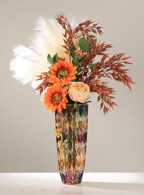 现代轻奢珐琅彩玻璃花瓶果盘摆件高档创意客厅电S视柜餐桌玄关装