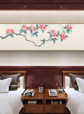 好货宾馆酒店床头挂画客房主卧横幅长条新中式装饰画茶室荷花禅意