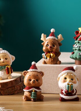 速发圣饰节可爱圣诞老物雪人树脂摆件迷你创意动人桌面氛围装诞品