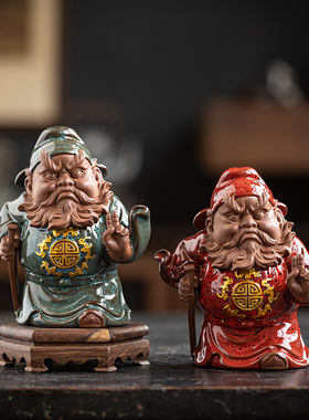 中式历史人物紫砂陶瓷钟馗摆件创意家居客厅玄关电视柜桌面摆件