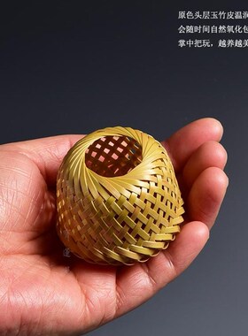 玉竹头层皮藤编手工竹编盖置茶宠茶壶手把件茶壶盖托壶盖子座把玩
