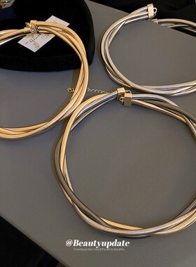 速发金属多层缠绕麻花项链百搭冷淡风气质颈链重工设计项饰配饰