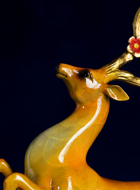 速发一桌平安摆鹿玉石平安扣简约客厅玄关门厅办公室装饰鹿面铜件