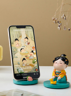 可爱托腮唐仕女摆件手机架办公室工位桌面装饰礼物创意家居好物