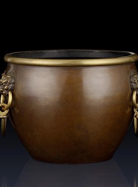 纯铜招财聚宝盆摆件聚财缸工艺品家居饰品摆件办公室故宫缸装饰品