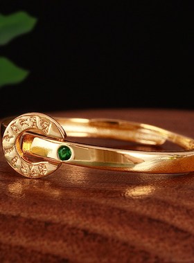 S925纯银镀金藏式绿度戒指情侣项链吊坠文殊菩萨戒指男女指环扣