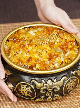极速饶钻工艺礼品纯铜聚宝盆中式八福有余招财摆件大号家居客厅装