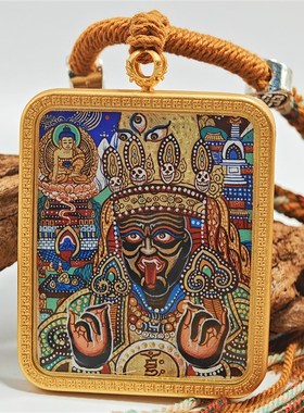 西藏青海热贡纯手绘扎基拉姆黄黑财神绿度母药师大黑天佛牌小唐卡