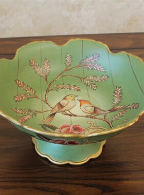 好货美式田园乡村创意花鸟彩绘陶瓷水果盘 复古果盘 餐桌茶几工艺
