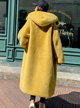 极速Winter Coat Women Faux Rabbit Hair Fur Coat Korean Hoode