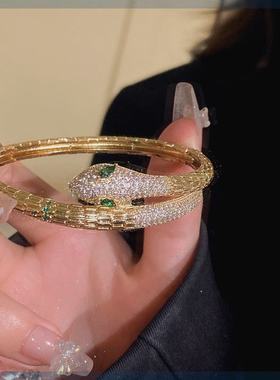 牵饰饰品旗舰店超闪锆石蛇形手镯个性设计感手环小众轻奢气质手饰