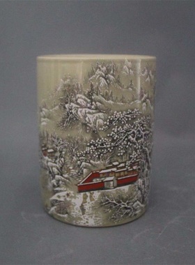 大清同治年制粉彩雪景笔筒家居仿古文房瓷器装饰摆件古董古玩收藏