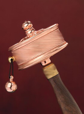 藏式手摇转轮顺滑静音手持檀木抛光铜六字佛品转金桶家居装饰摆件