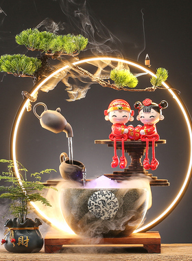 速发创意悬壶流水客件倒流循环灯圈招财摆厅办公桌铺店面摆设开业