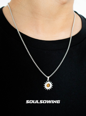项链男款钛钢太阳花吊坠设计感小众高级感卫衣毛衣链潮流时尚痞帅