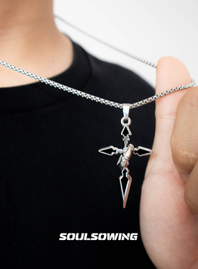 项链男士款钛钢黑色十字架时尚毛衣链小众设计高级感潮流痞帅饰品