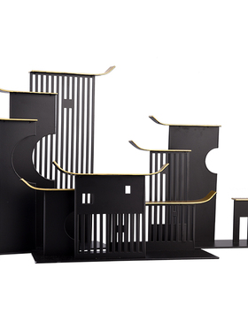 极速轻奢新中式金属圆环玄关桌屏风摆件样板房售楼处博古架禅意装