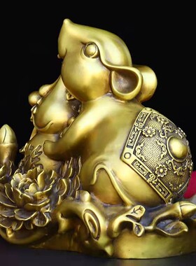 极速纯铜生肖鼠摆件铜五福临门财鼠聚宝盆金钱鼠客厅办公室桌面摆
