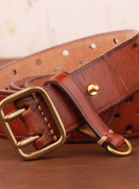 Double-pin Copper Buckle Mens Luxury Fashion Belt Retro Fir