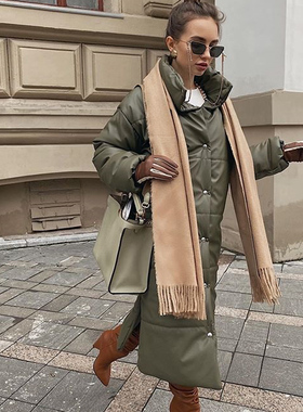 Malina Winter Khaki Windproof Parkas Women Fashion Casual PU