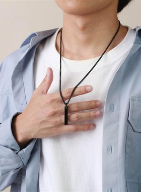 项链吊坠男士潮男刻字简约钨金钨钢小众绳吊坠泉个性男生配饰百搭