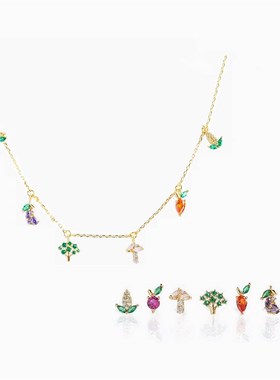Oriental Garden Vegetable Necklace 18K Gold Colorless Zircon