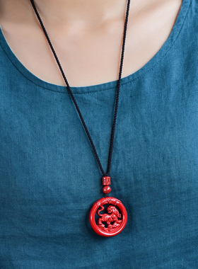 天然帝王红朱砂吊坠双龙护虎男女紫金砂生肖虎年本命年护身符挂坠