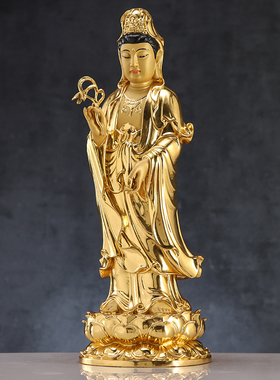 好货纯铜手工贴金西方三圣佛像接引阿弥陀佛铜像南海观音菩萨站像